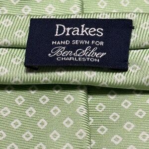 Drakes Light Green Geometric Silk Tie